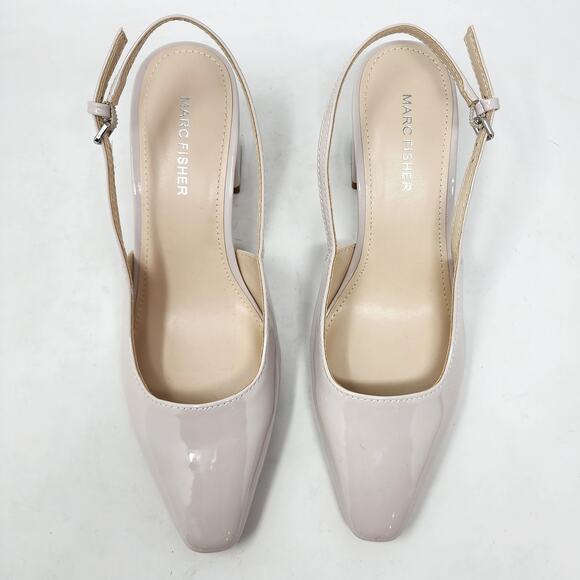 Marc Fisher Lethe Slingback Heels Women 7M Blush Pink Cream Patent Faux Leather - Picture 3 of 9